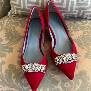Frances Valentine Red Heels with Silver Embellishment